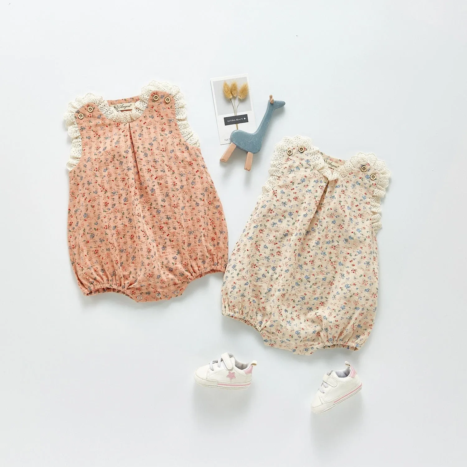 Lace Floral Print Baby Romper
