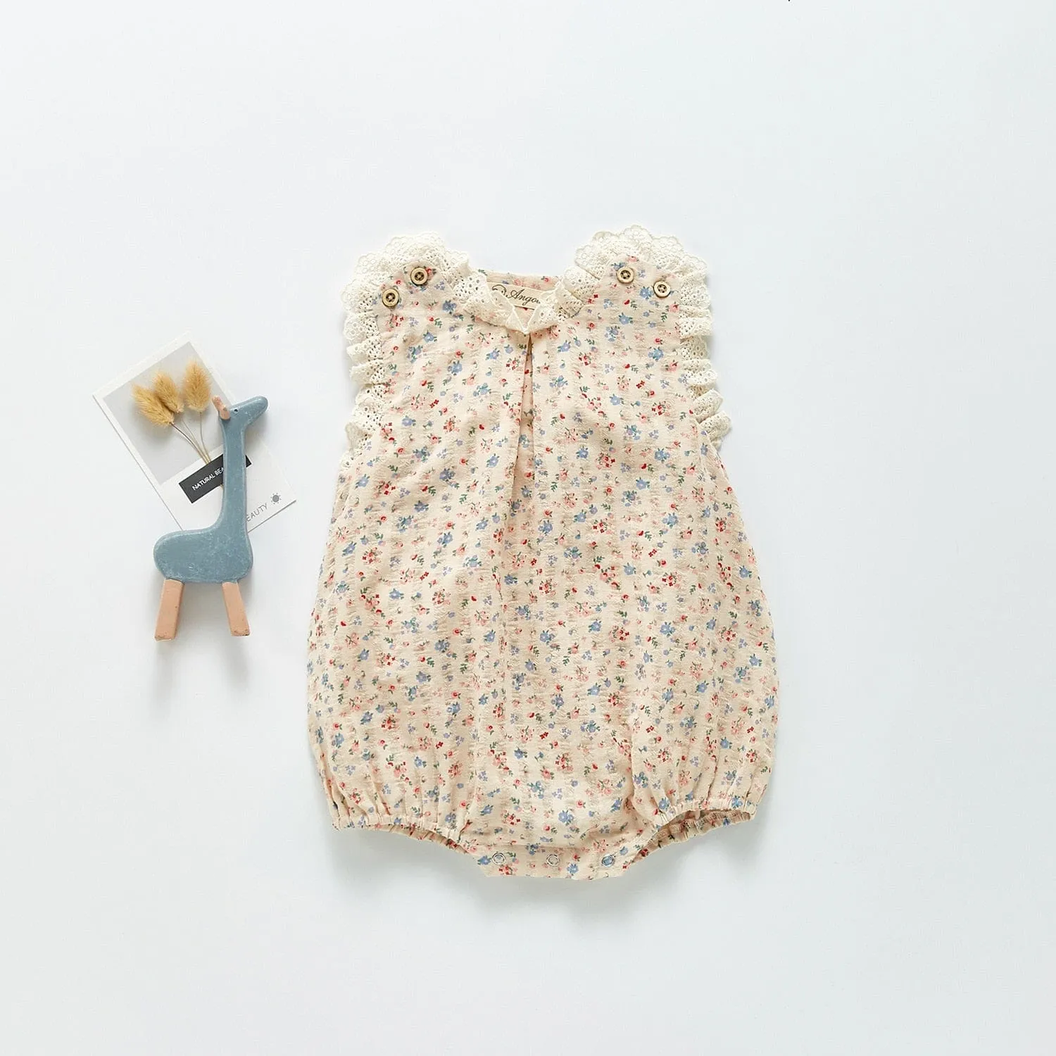 Lace Floral Print Baby Romper