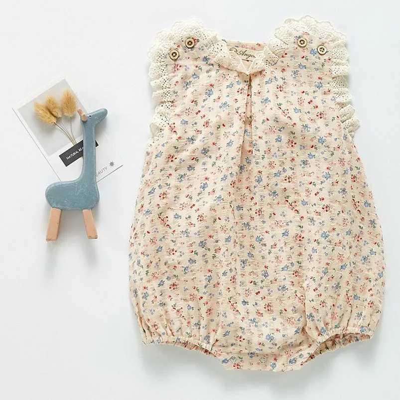 Lace Floral Print Baby Romper