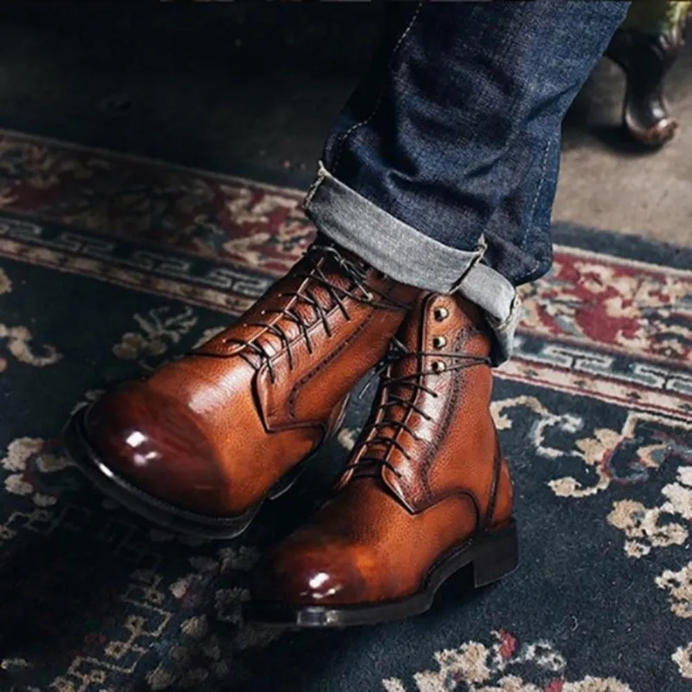 Lace Up Vegan Leather Winter Boots For Men