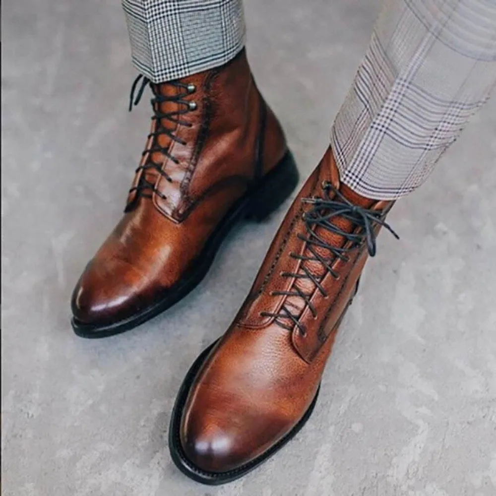Lace Up Vegan Leather Winter Boots For Men