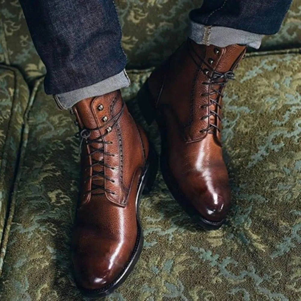 Lace Up Vegan Leather Winter Boots For Men