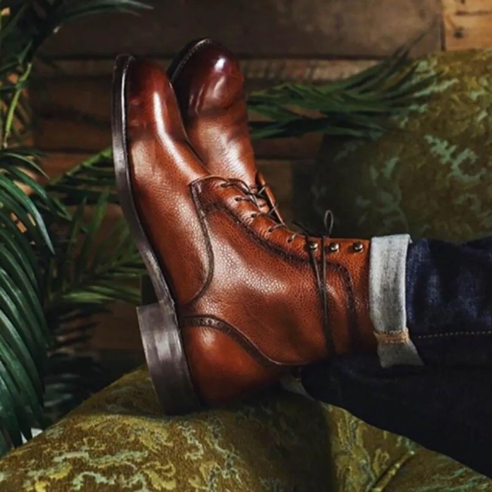 Lace Up Vegan Leather Winter Boots For Men