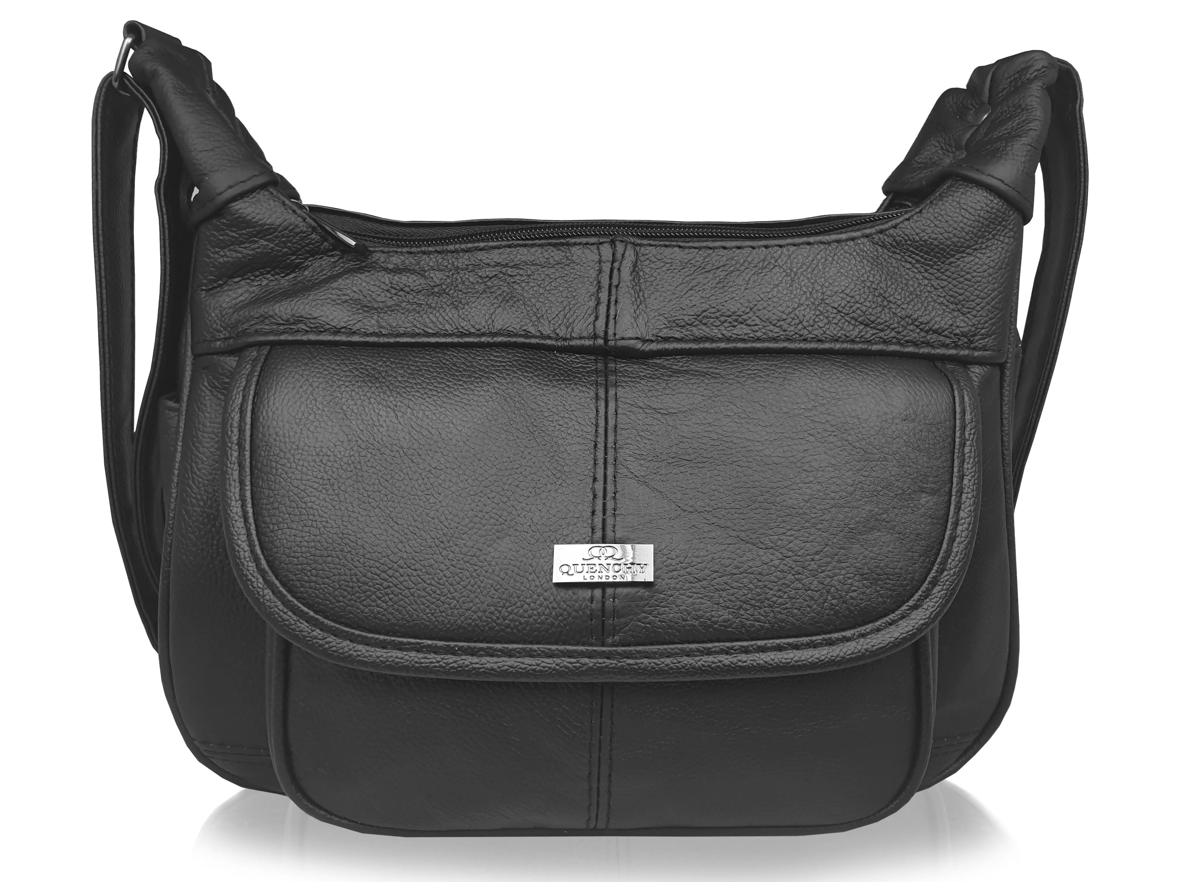 Ladies Real Leather Shoulder Bag - Women's Cross Body Black Handbag