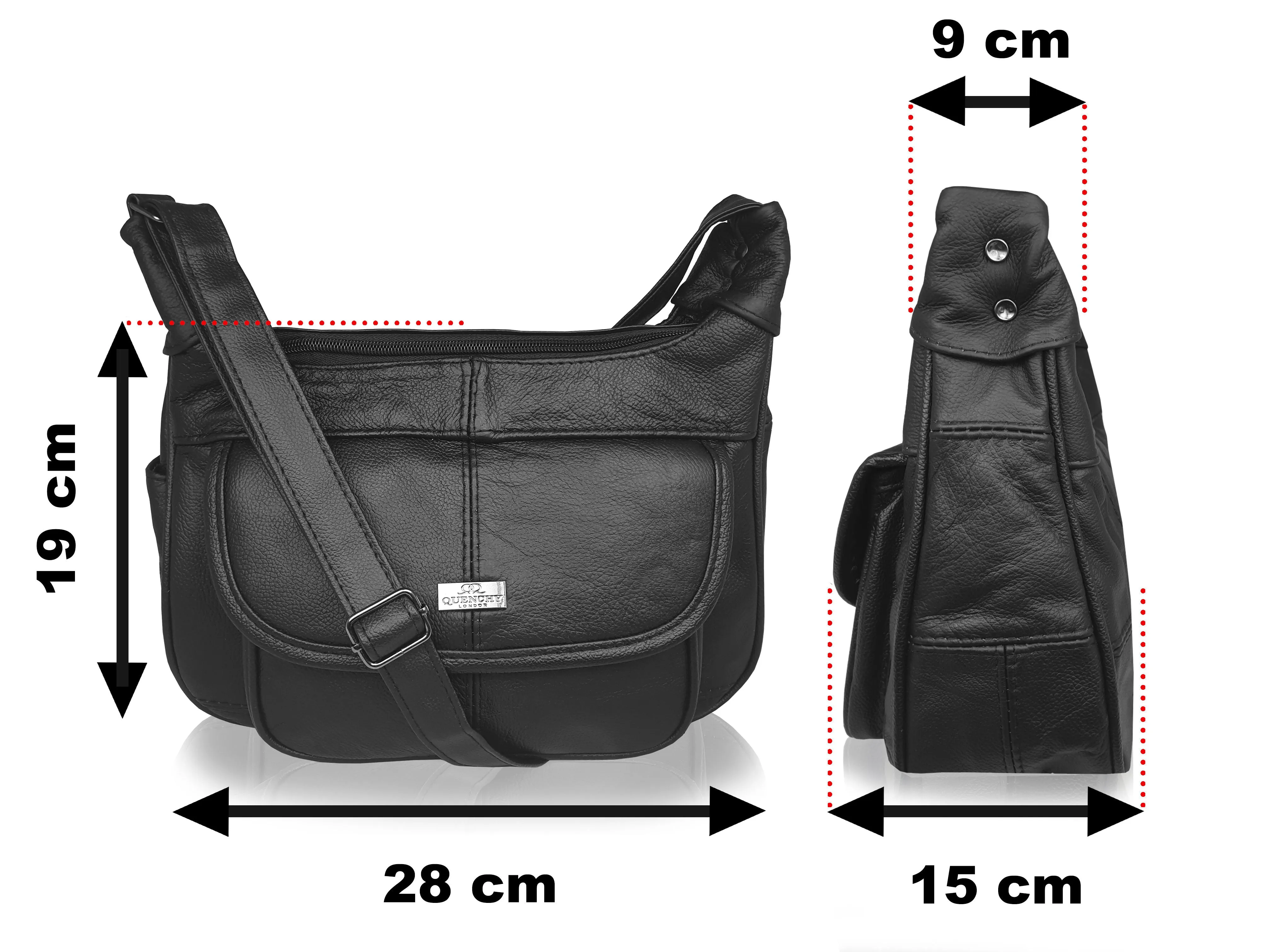 Ladies Real Leather Shoulder Bag - Women's Cross Body Black Handbag