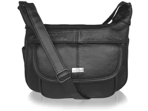 Ladies Real Leather Shoulder Bag - Women's Cross Body Black Handbag