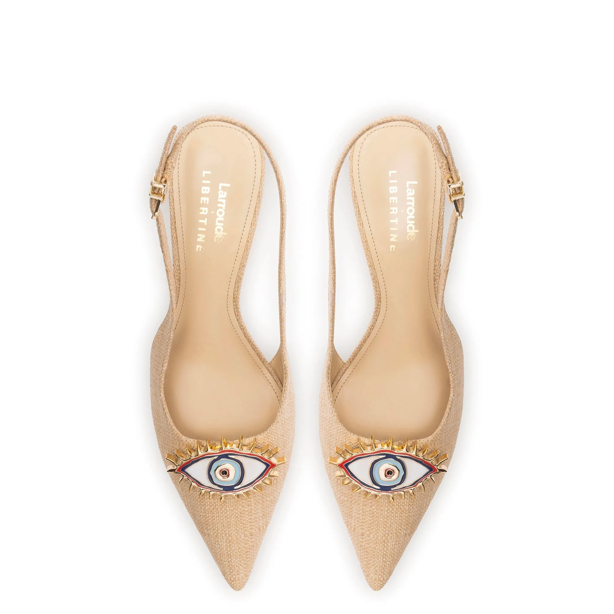 Larroudé x Libertine Eye Pump Lo In Beige Raffia