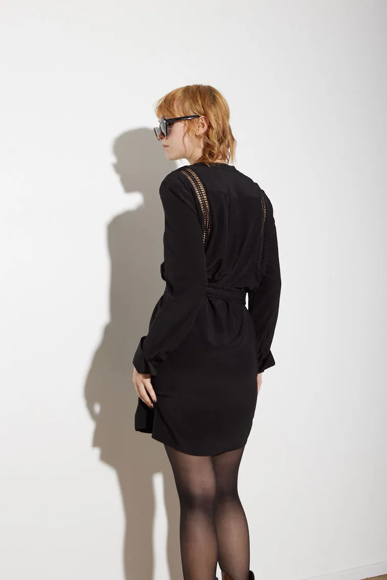 LATTICE DRESS BLACK MINI