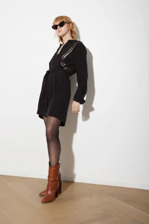 LATTICE DRESS BLACK MINI