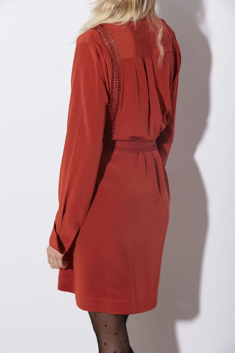 LATTICE DRESS BURNT HENNA MINI