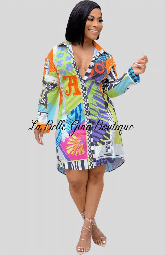 Lia Print Multicolor Shirt Dress-FINAL SALE