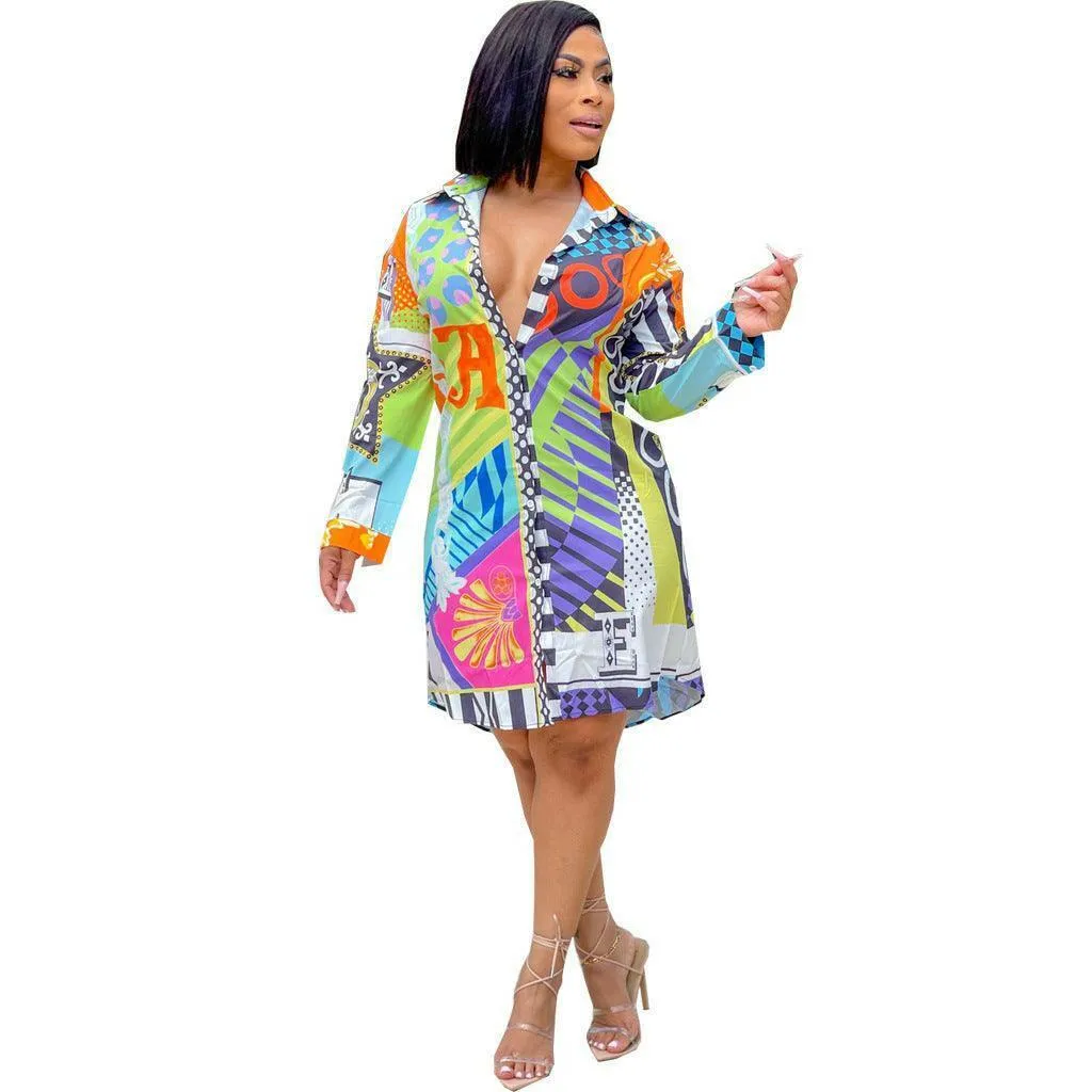 Lia Print Multicolor Shirt Dress-FINAL SALE
