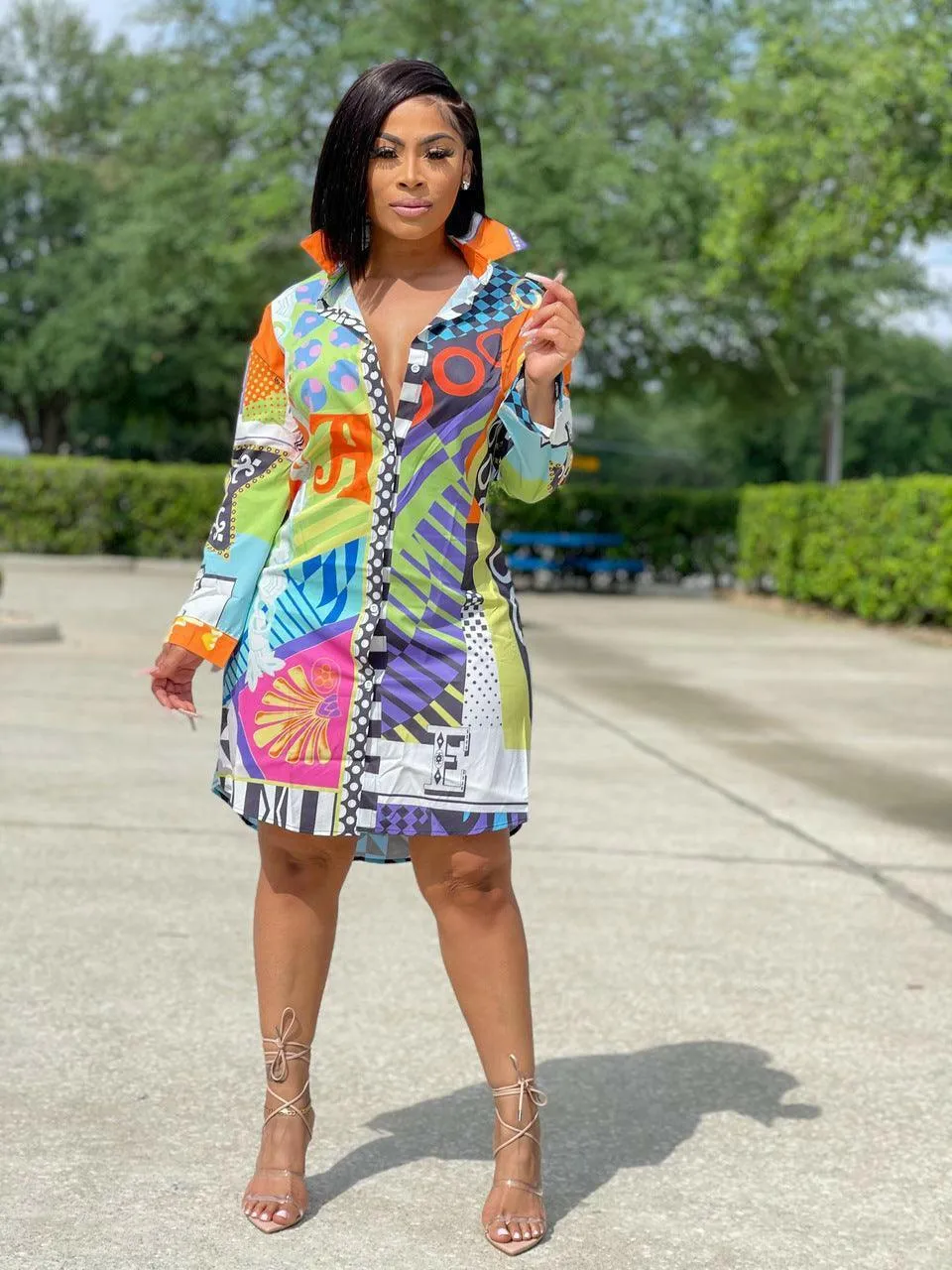 Lia Print Multicolor Shirt Dress-FINAL SALE