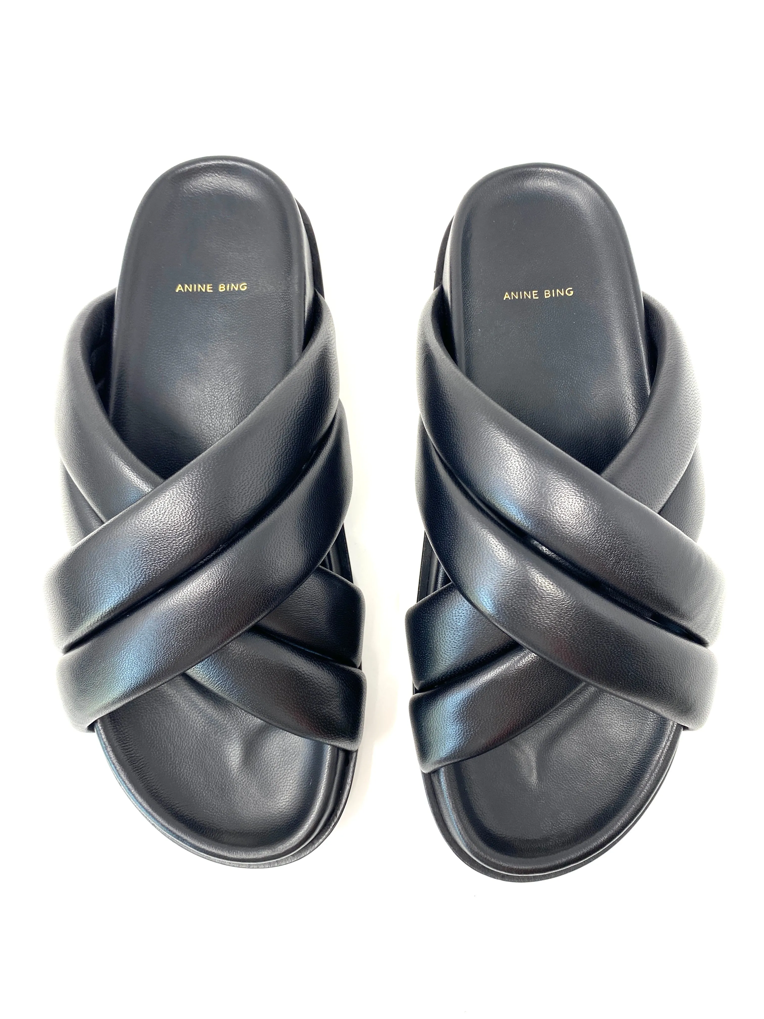 LIZZIE LEATHER SLIDES BLACK - EU 40