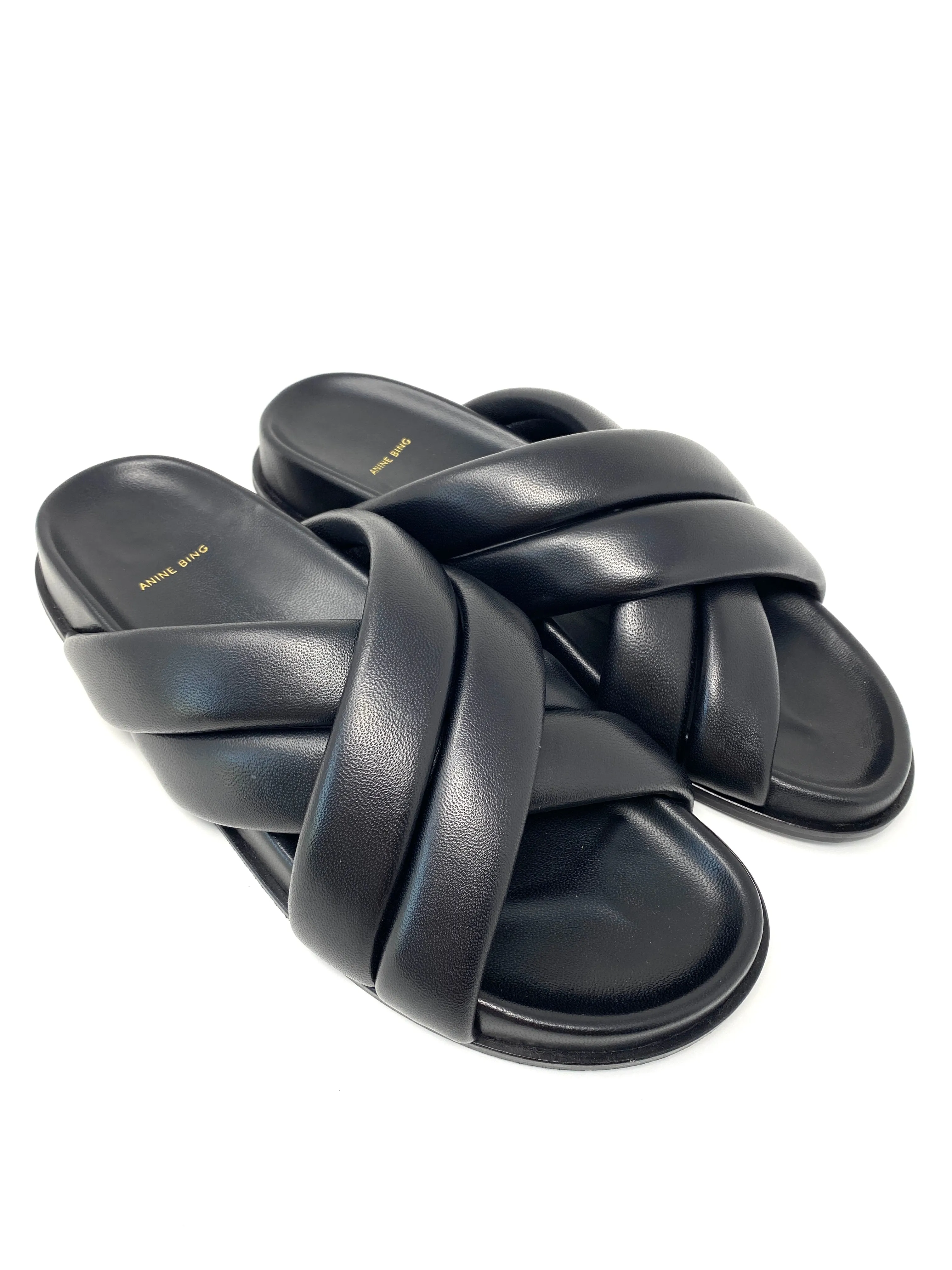 LIZZIE LEATHER SLIDES BLACK - EU 40