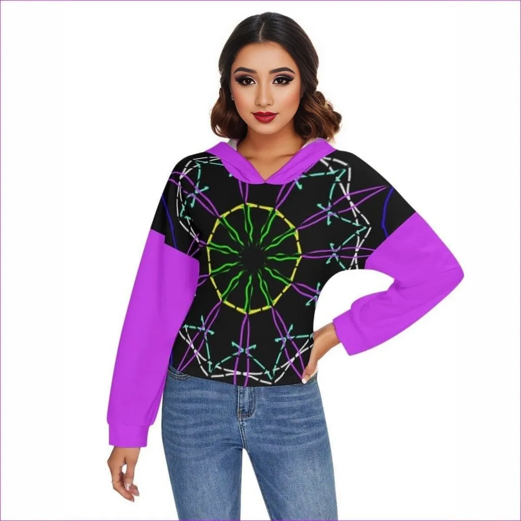 Mandala 2 Womens Drop-shoulder Backless Hoodie With String