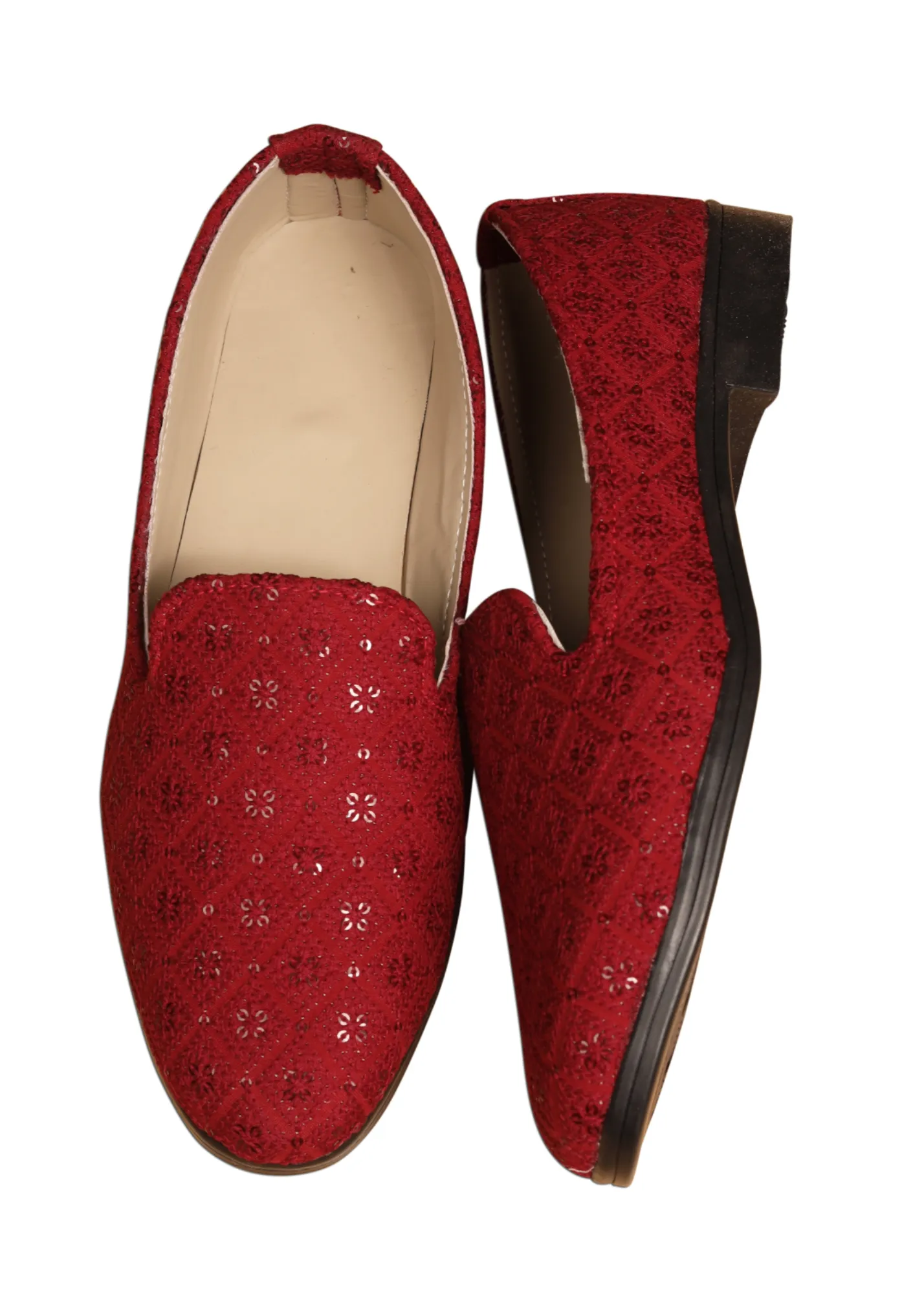 Maroon Sequence Loafer Shoes For Men
