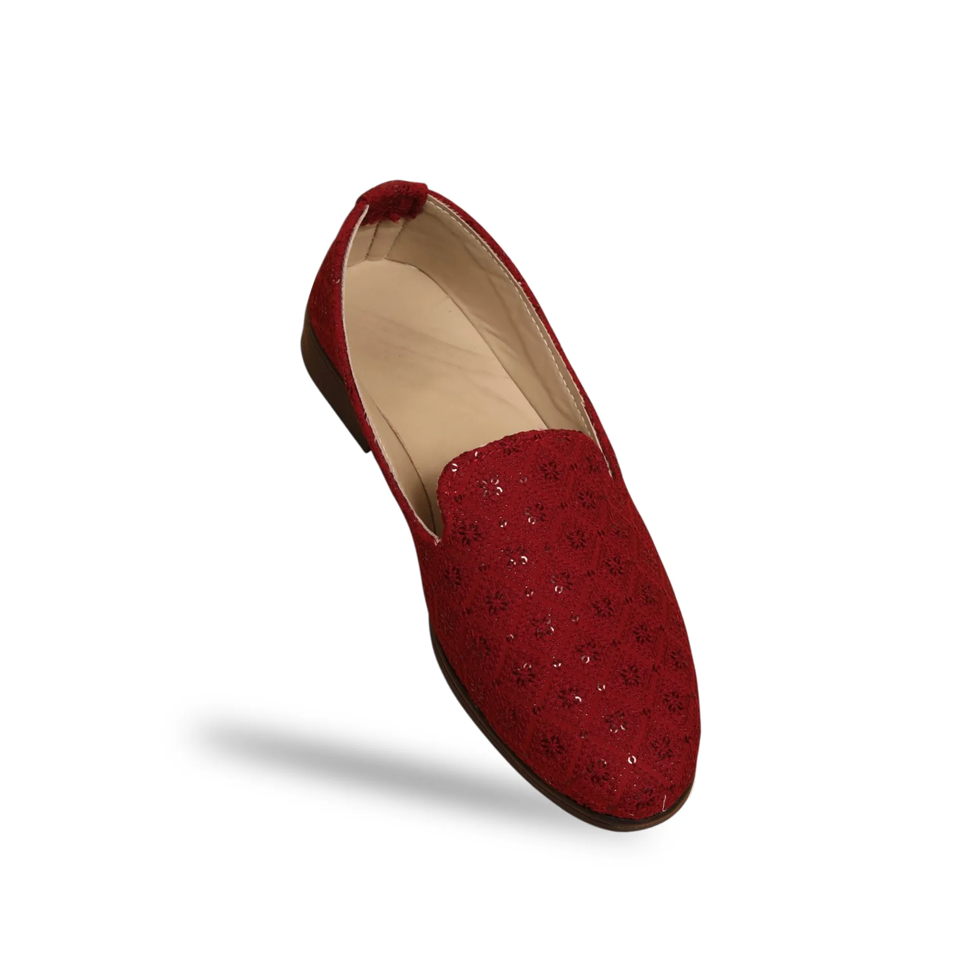 Maroon Sequence Loafer Shoes For Men