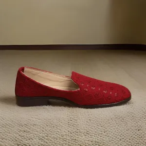 Maroon Sequence Loafer Shoes For Men