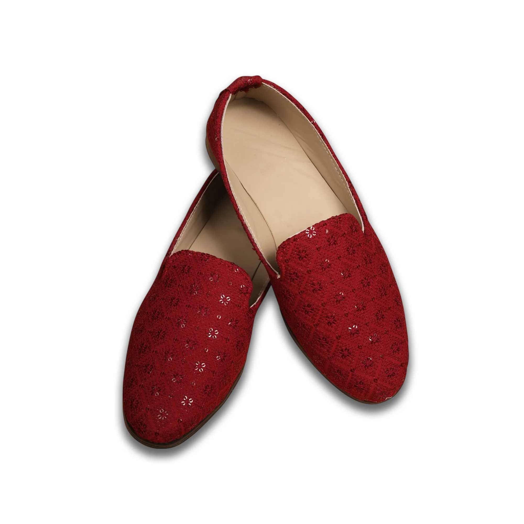 Maroon Sequence Loafer Shoes For Men