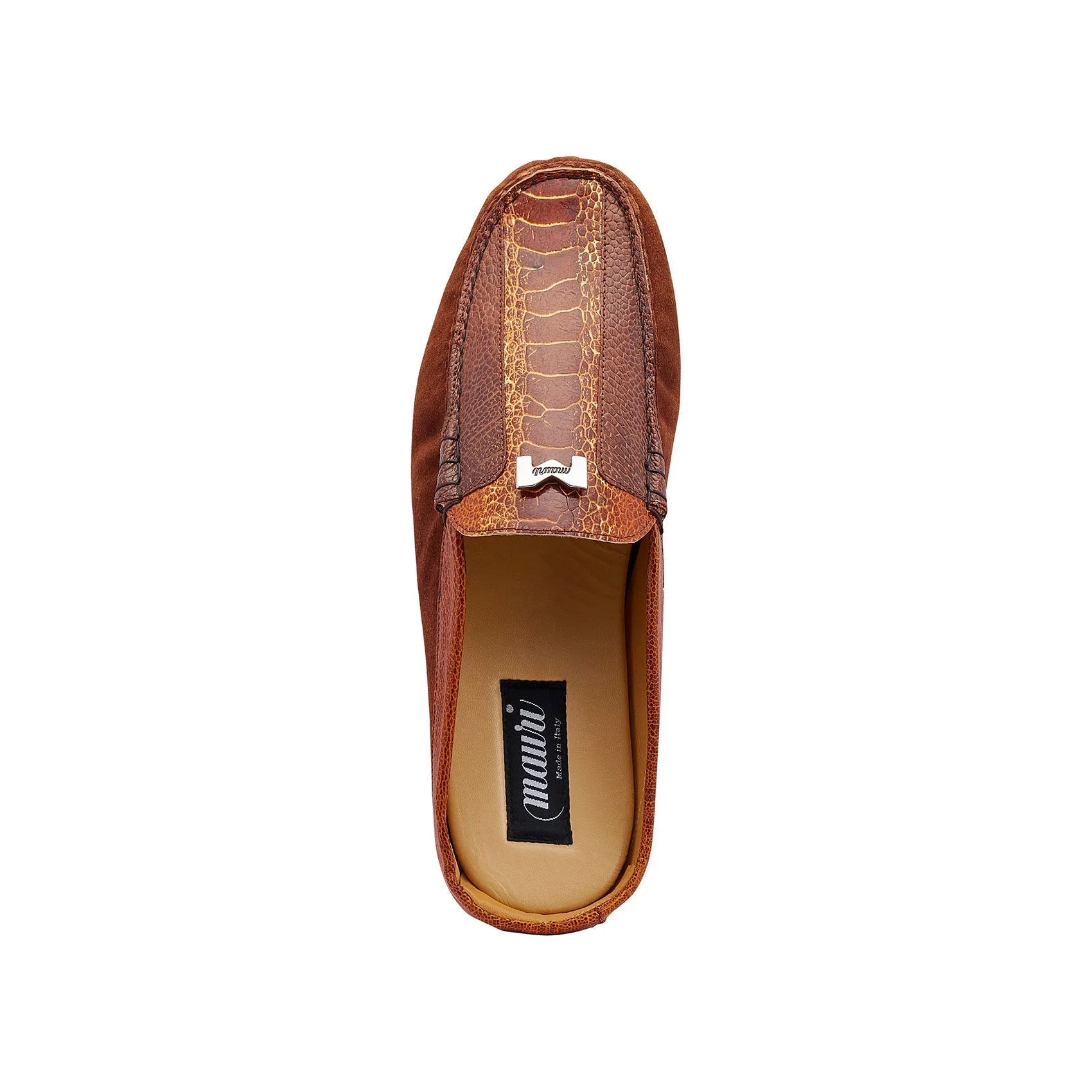 Mauri 3461 Fiesta Men's Shoes Sport Rust & Brown Exotic Ostrich Leg / Suede Leather Mules (MA5433)