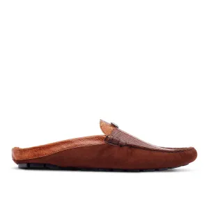 Mauri 3461 Fiesta Men's Shoes Sport Rust & Brown Exotic Ostrich Leg / Suede Leather Mules (MA5433)