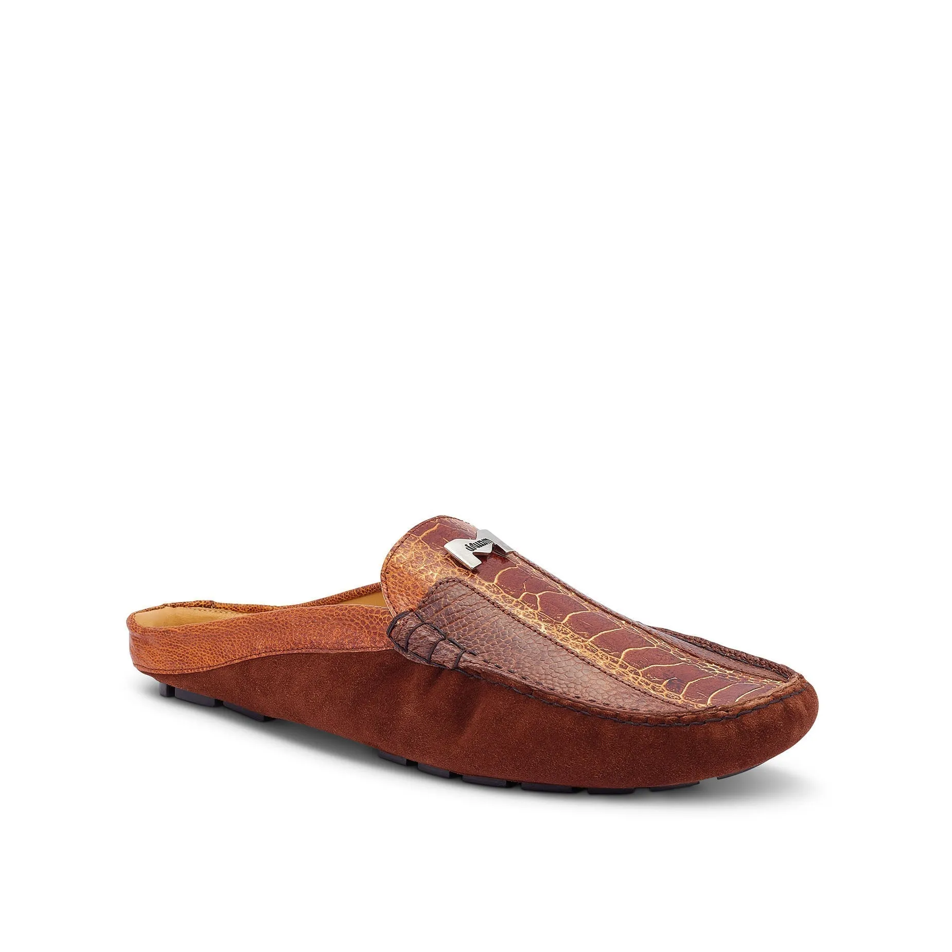 Mauri 3461 Fiesta Men's Shoes Sport Rust & Brown Exotic Ostrich Leg / Suede Leather Mules (MA5433)
