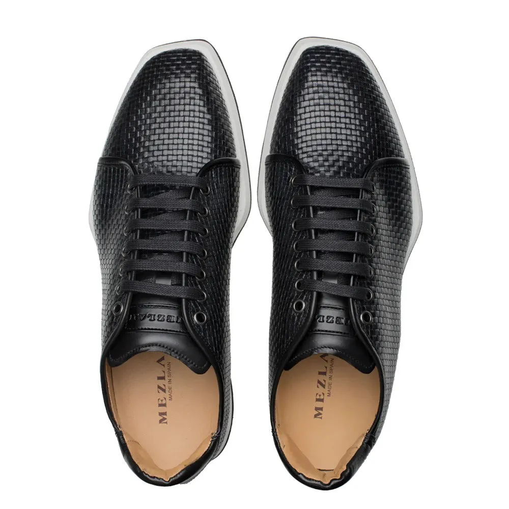 Mezlan A20301 Men's Shoes Black Woven / Calf-Skin Leather Sport/Casual Derby Sneakers (MZS3522)