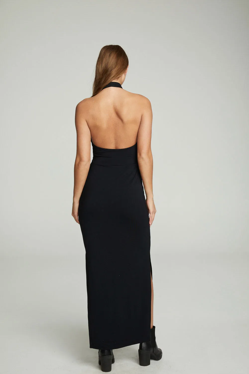 Mock Neck Open Back Maxi Dress With Side Slit