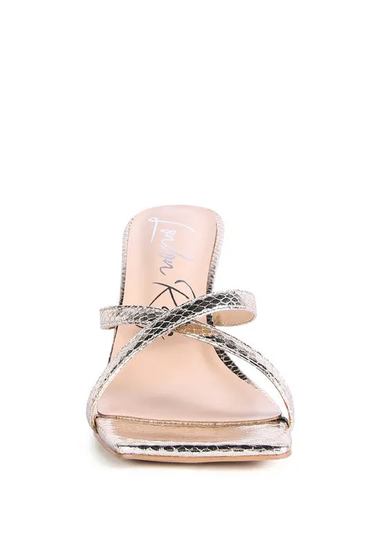 Muriel Croc Cross Strap Slider Sandals