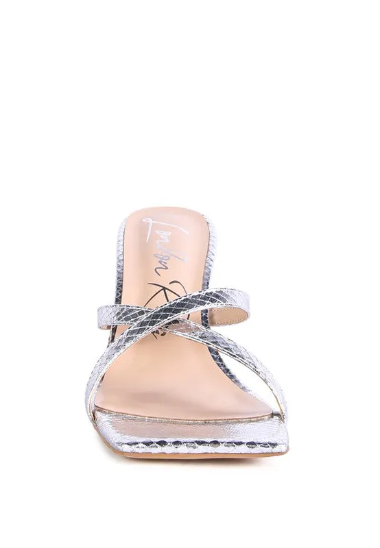 Muriel Croc Cross Strap Slider Sandals