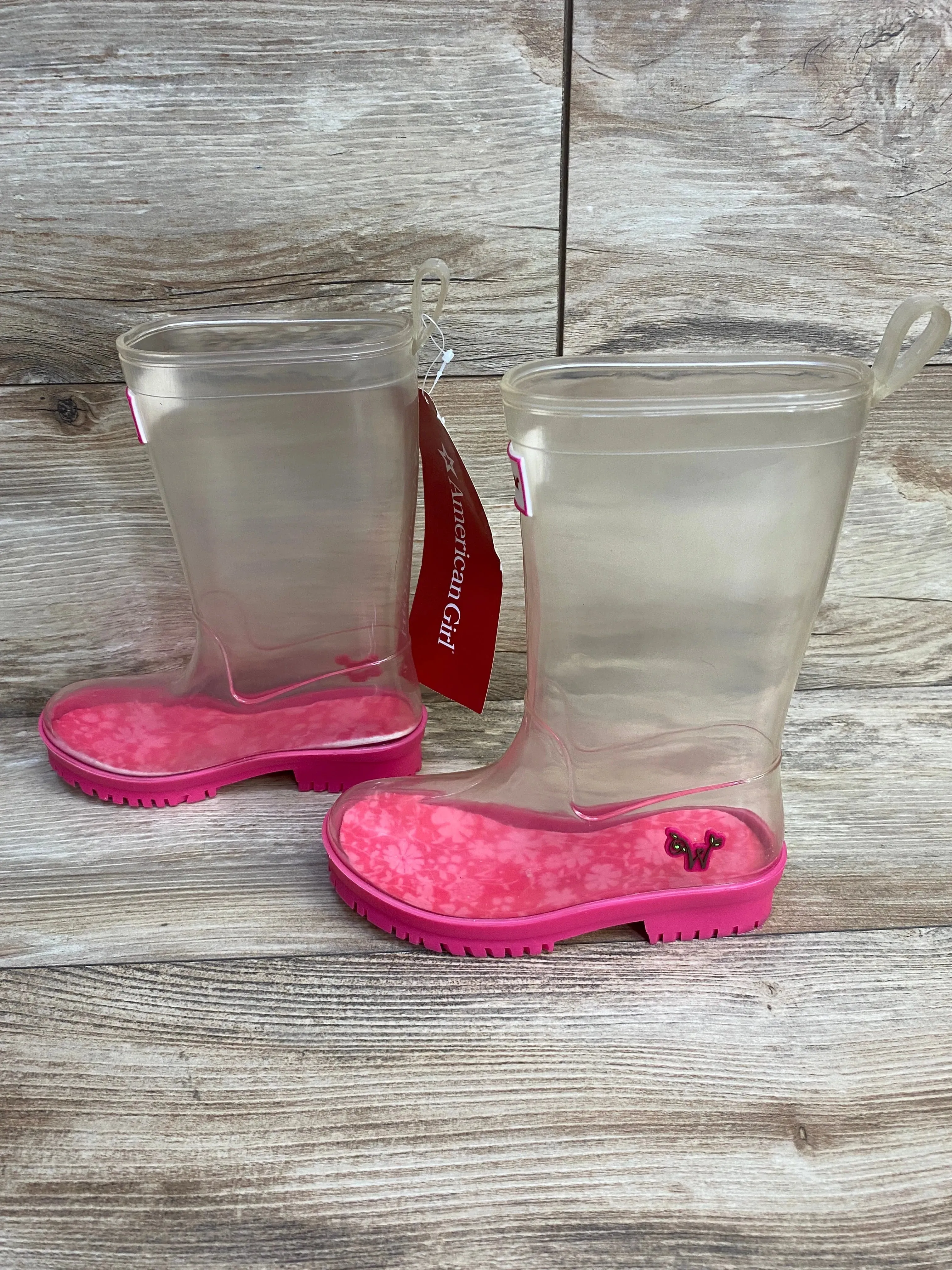 NEW American Girl Peek-a-Boo Wellies Pink sz 10/11c