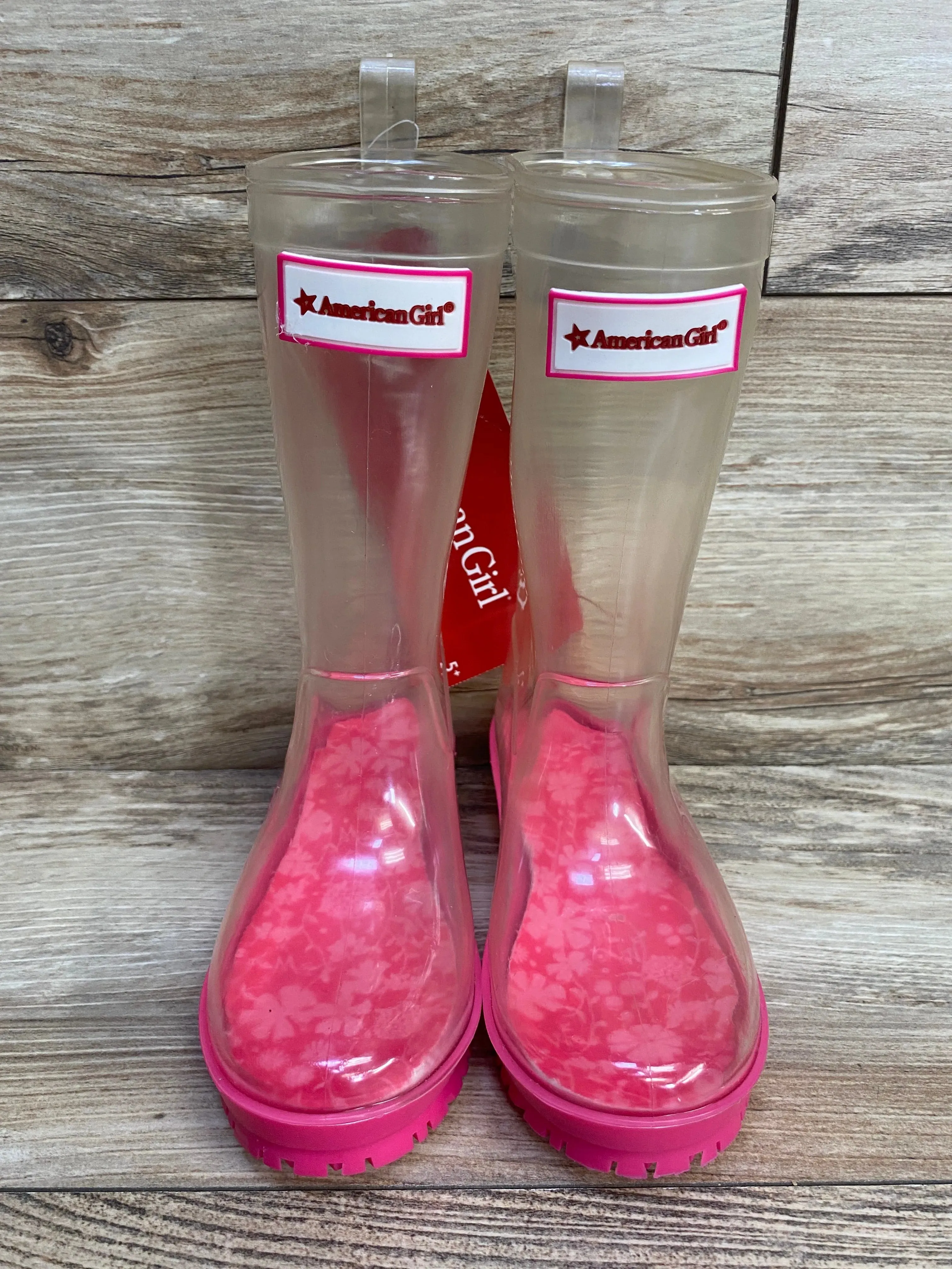 NEW American Girl Peek-a-Boo Wellies Pink sz 10/11c