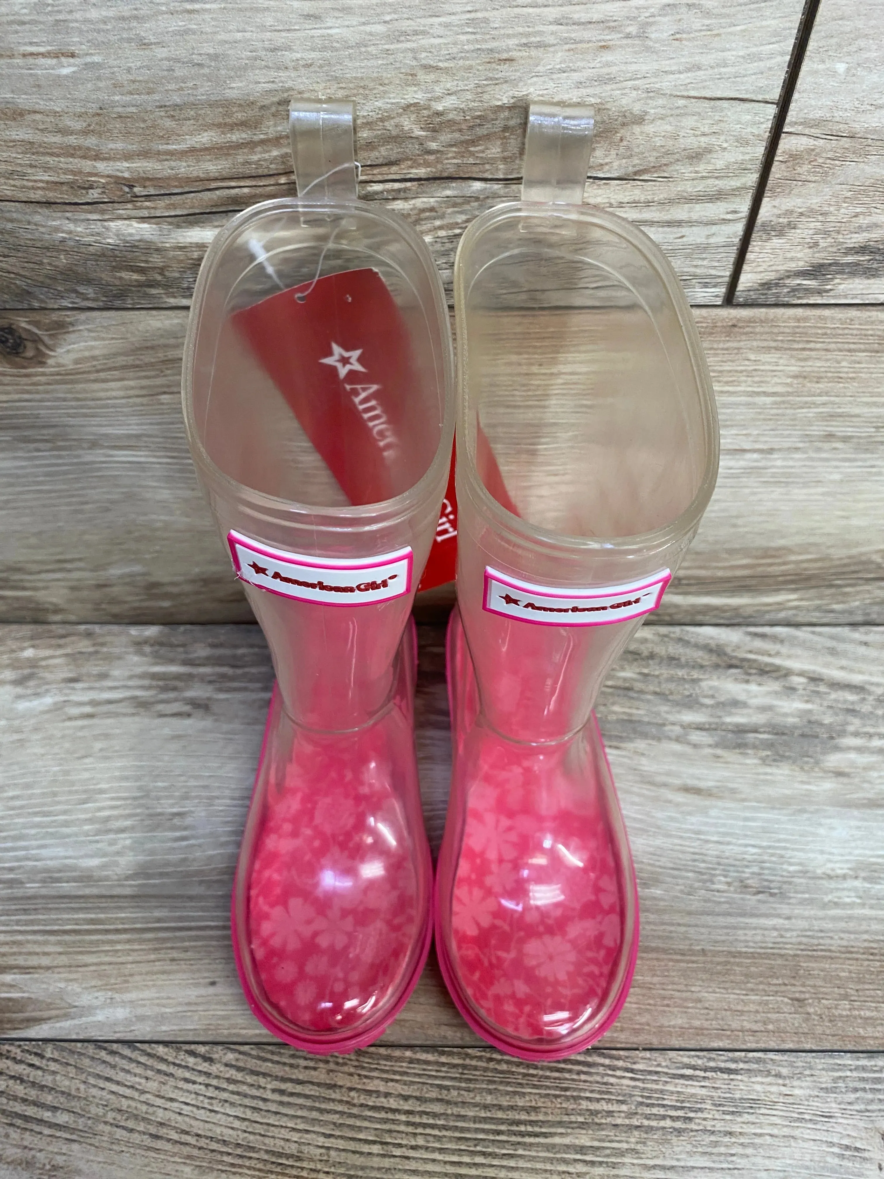 NEW American Girl Peek-a-Boo Wellies Pink sz 10/11c