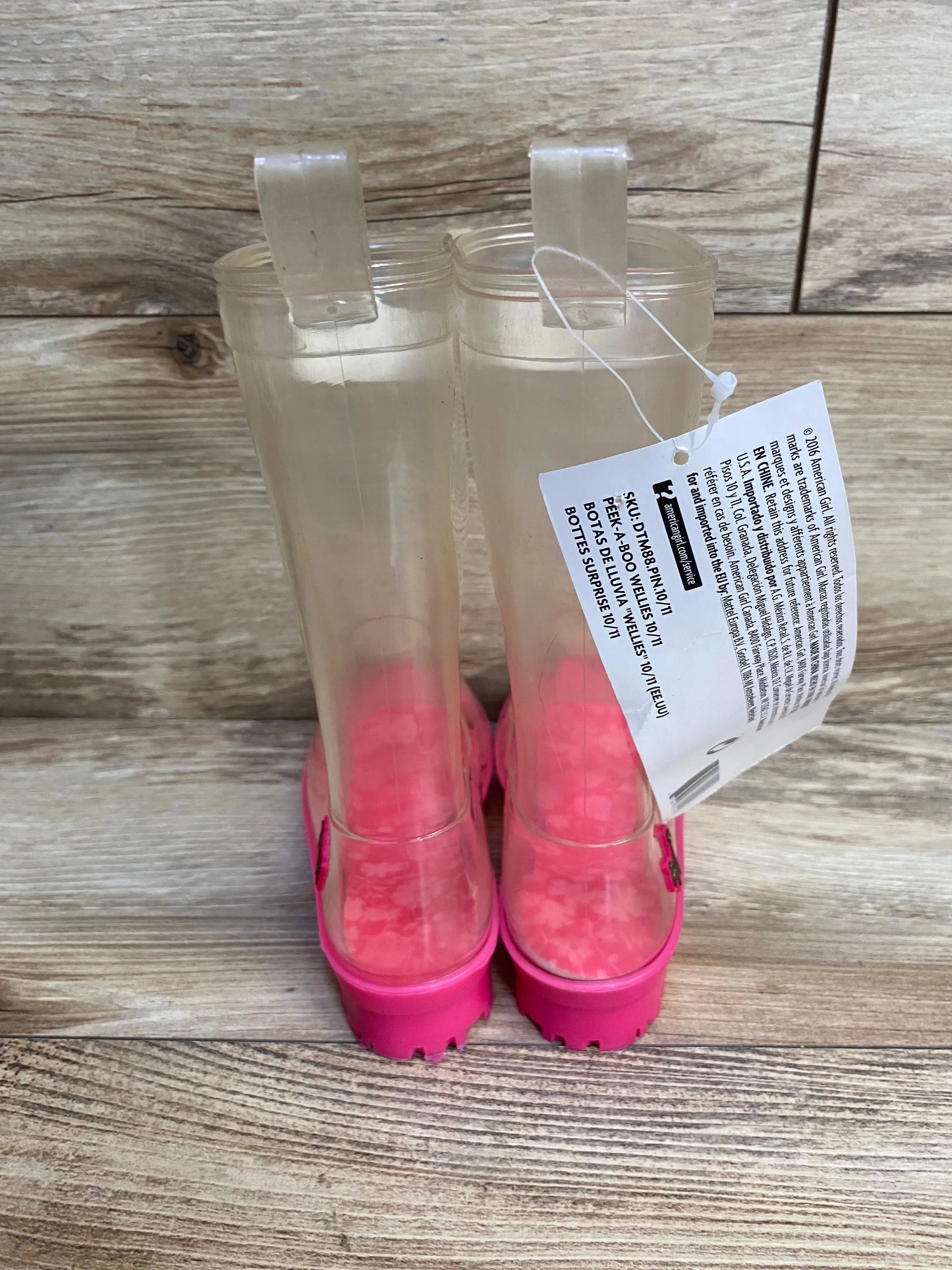 NEW American Girl Peek-a-Boo Wellies Pink sz 10/11c