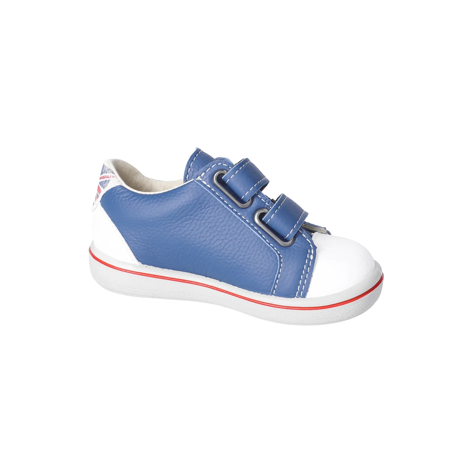 Nippy Leather Sneaker in Blue with Red and White Flag