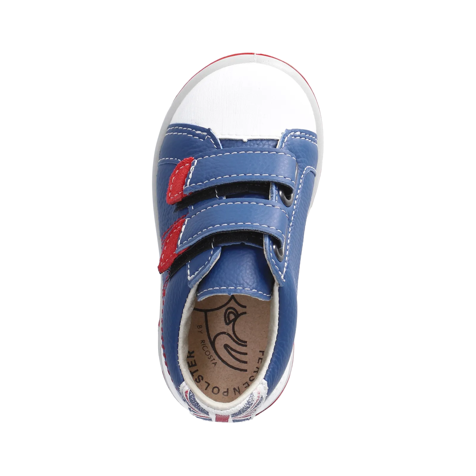 Nippy Leather Sneaker in Blue with Red and White Flag