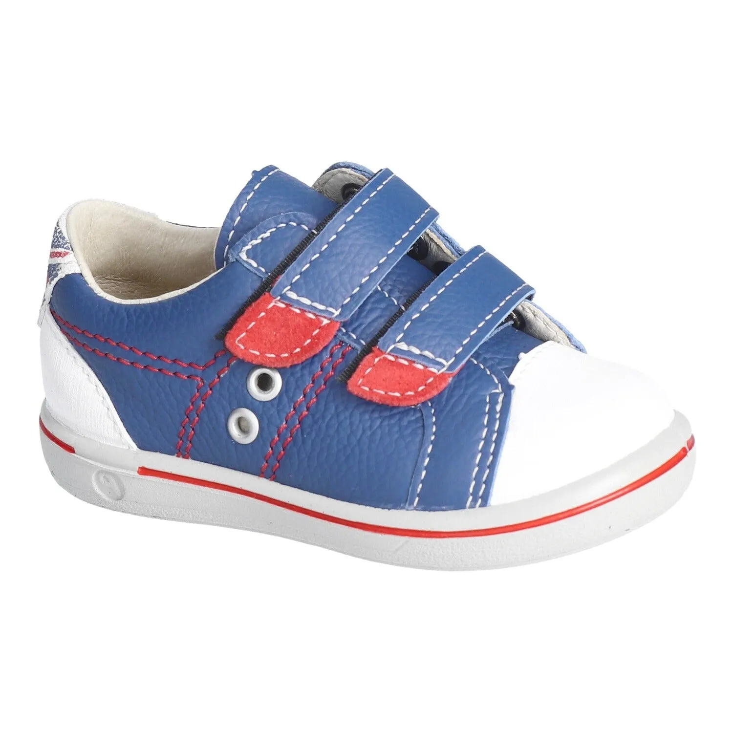 Nippy Leather Sneaker in Blue with Red and White Flag