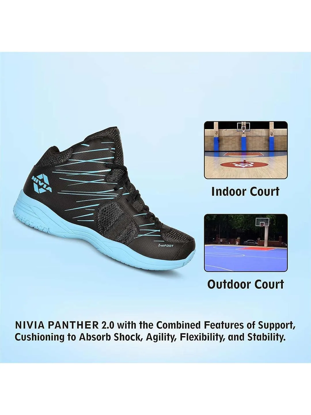 Nivia Panther 2.0 Basketball Shoe For Kids/Soft Cushion Eva Inner Insole Better Fit/Smooth, Comfortable Shoes (Black)