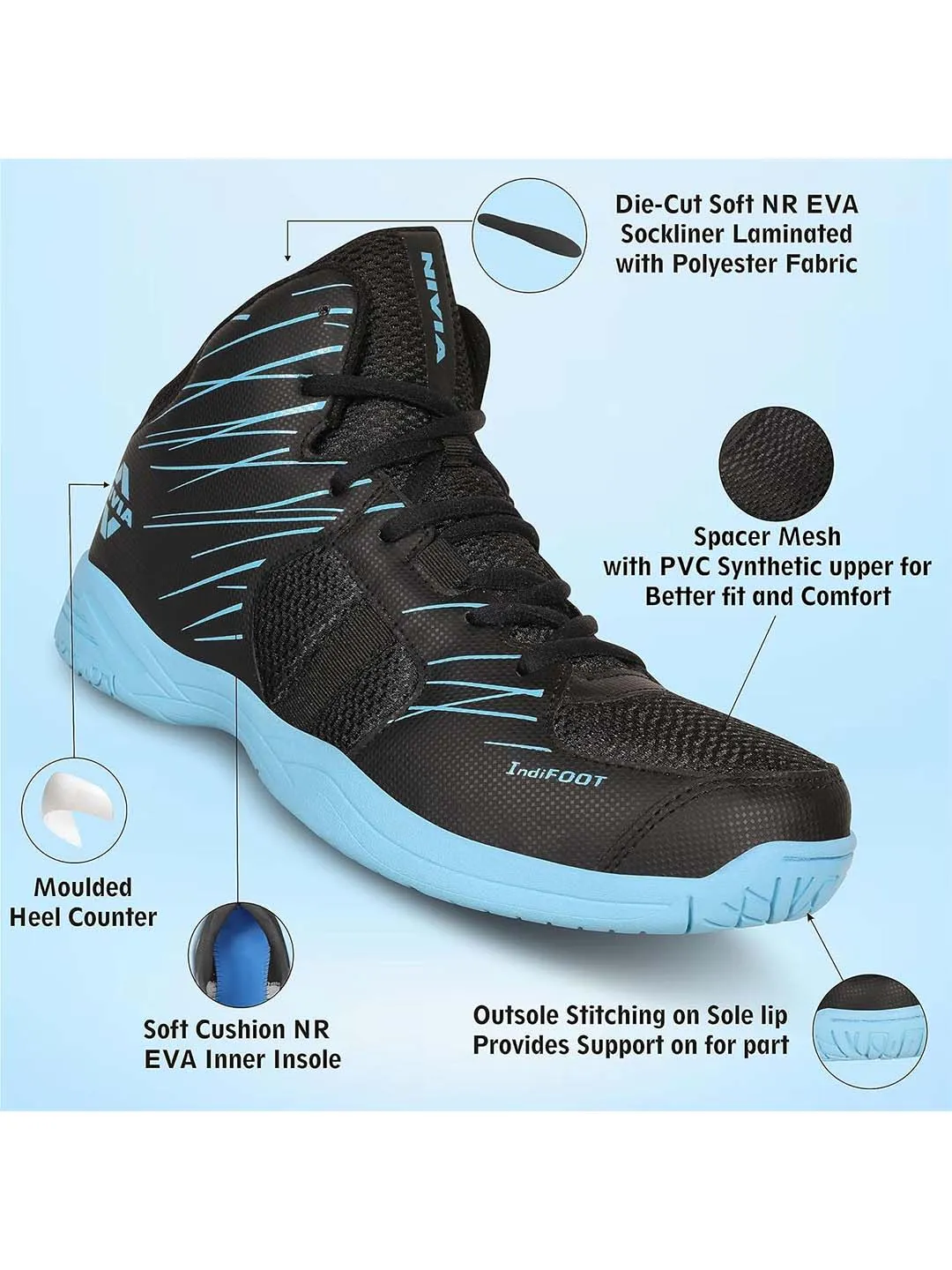 Nivia Panther 2.0 Basketball Shoe For Kids/Soft Cushion Eva Inner Insole Better Fit/Smooth, Comfortable Shoes (Black)
