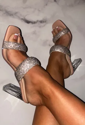 Not Your Baby Nude Diamante Block Heels