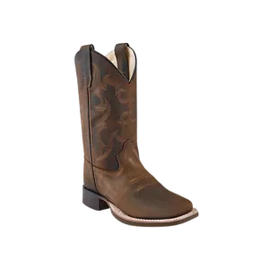 Old West Kid's Leather Square Toe Western Brown Boots