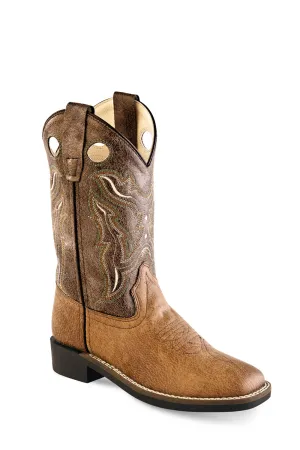 Old West Tan/Brown Kids Boys Faux Leather Cowboy Boots 12D