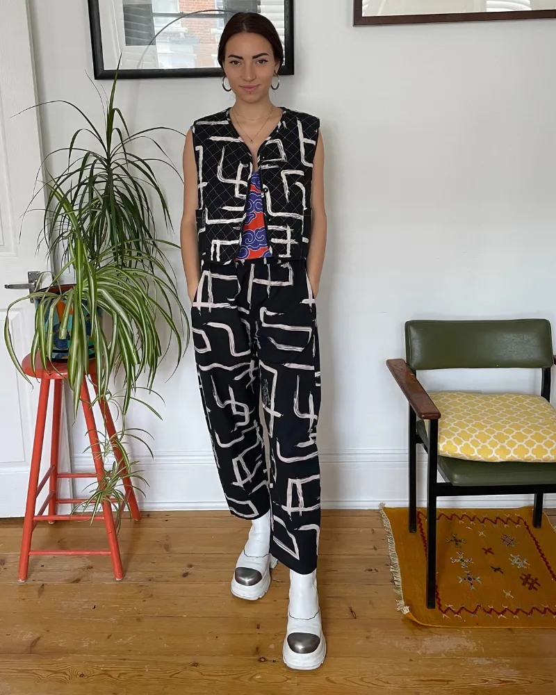 Organic Cotton & Linen Black & White Balloon Trousers by Wild Clouds