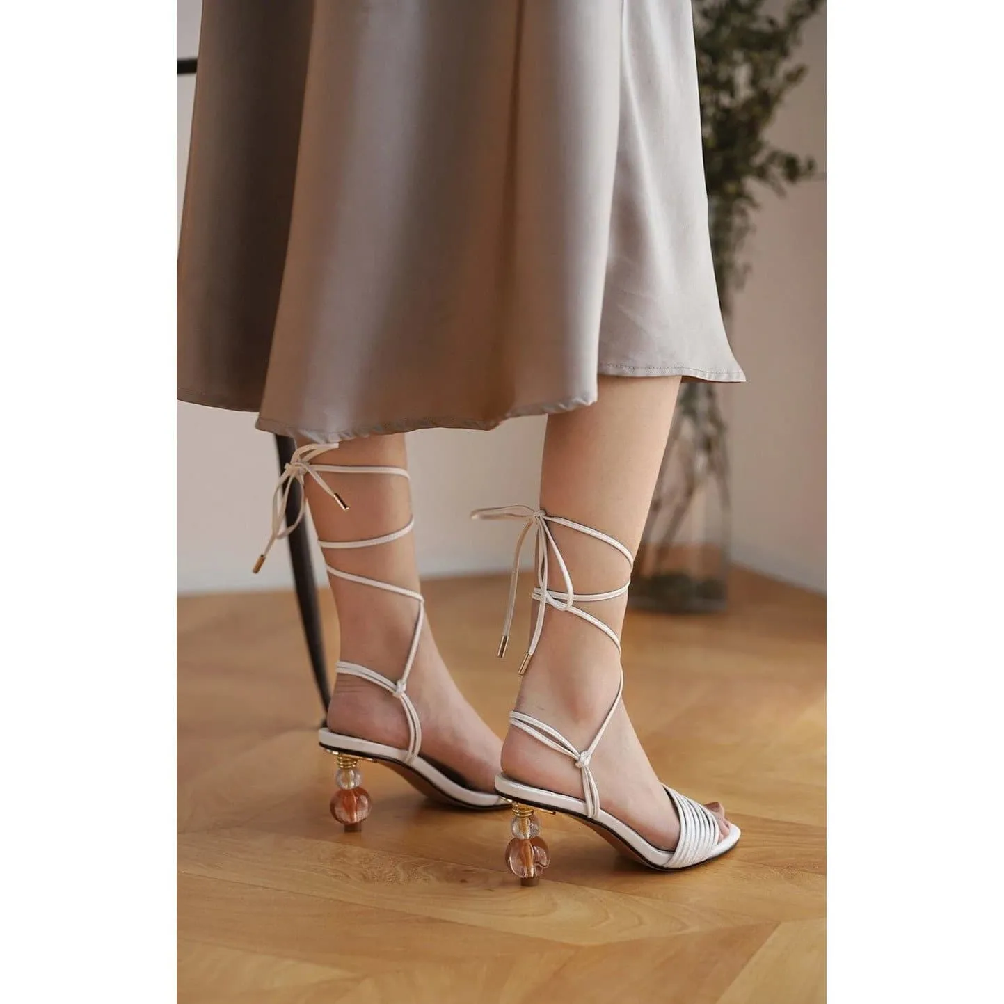 Peep Toe High Crystal Lace-Up Heels
