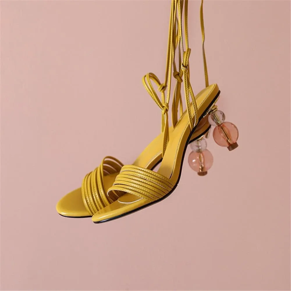 Peep Toe High Crystal Lace-Up Heels