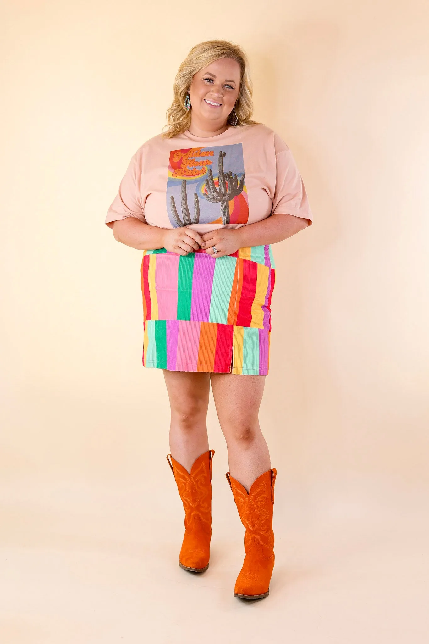 Play It Cool Corduroy Color Block Mini Skirt in Multi