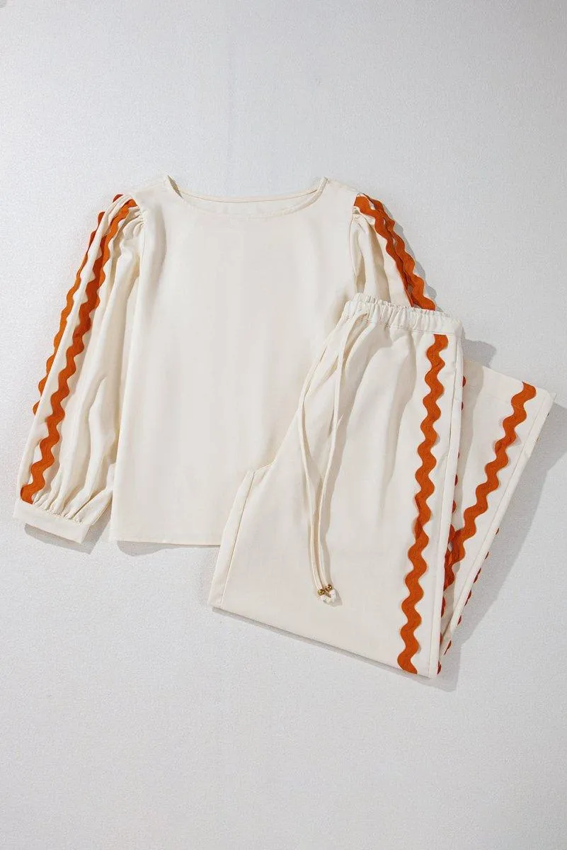 Pumpkin Spice Zig Zag Cream Wide Leg Pants Set