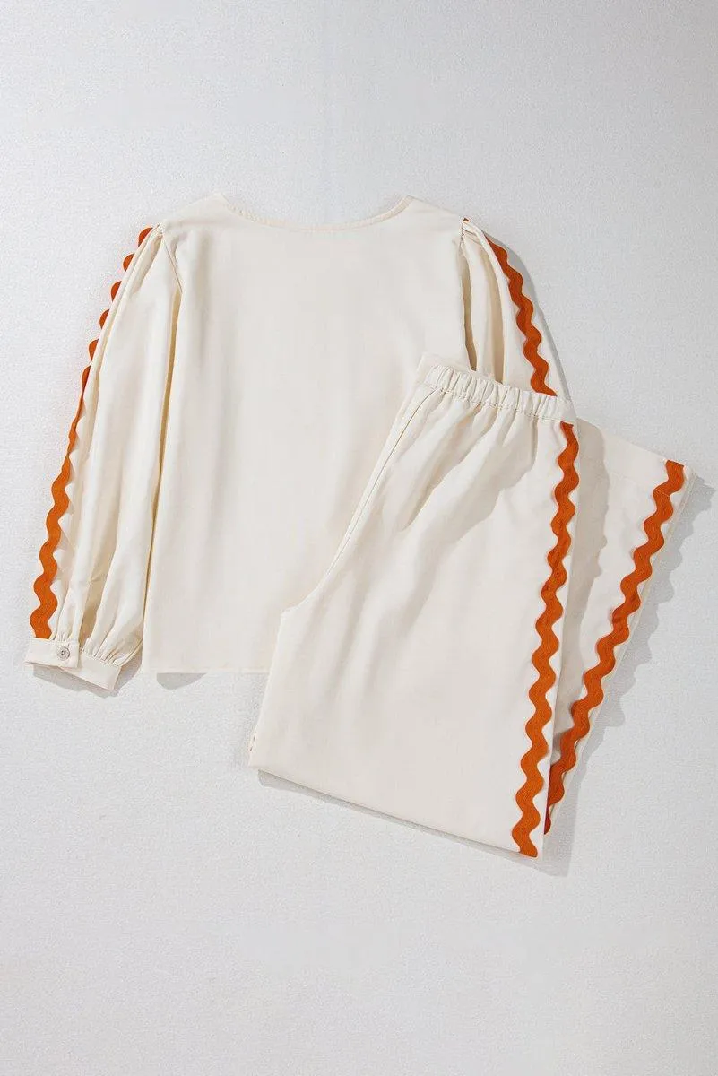 Pumpkin Spice Zig Zag Cream Wide Leg Pants Set