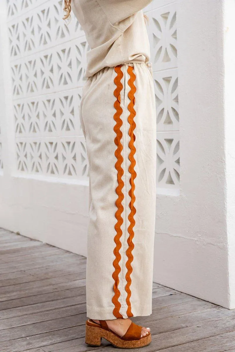 Pumpkin Spice Zig Zag Cream Wide Leg Pants Set